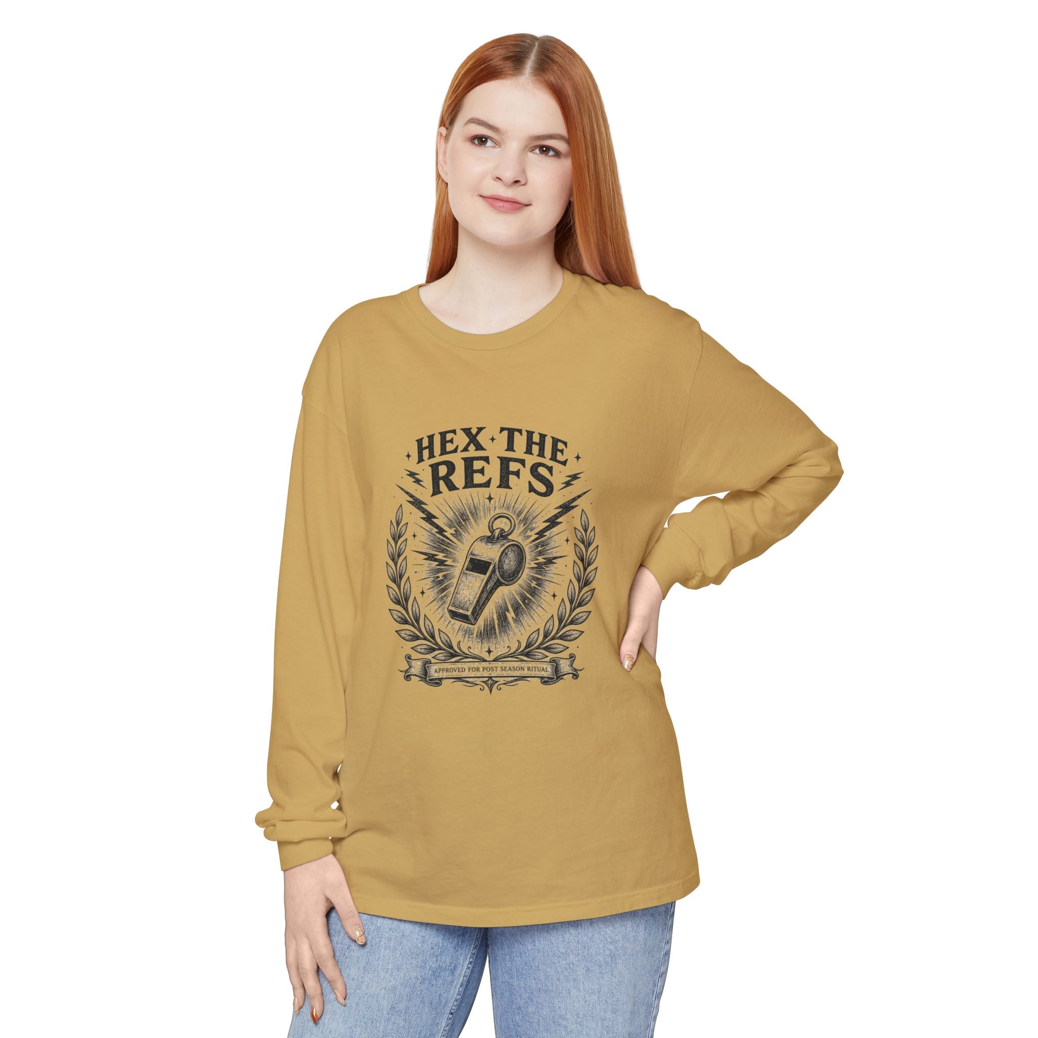 Funny 'Hex the Refs' Long Sleeve T-Shirt — Sports Superstition Shirt for Fans
