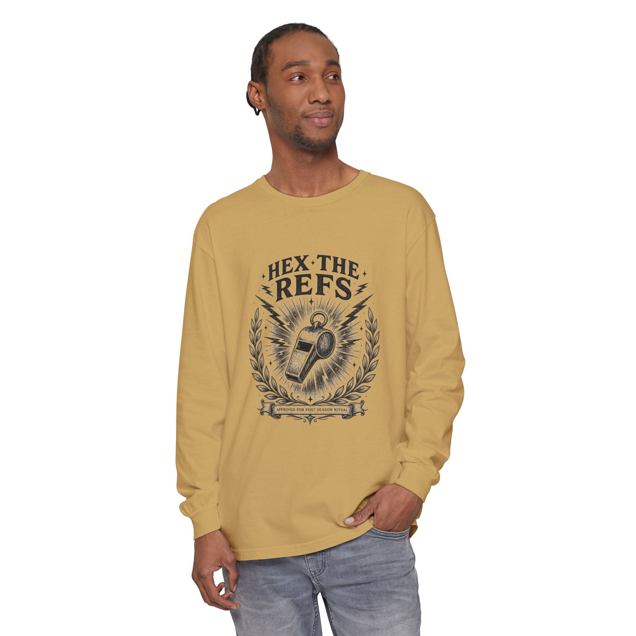 Funny 'Hex the Refs' Long Sleeve T-Shirt — Sports Superstition Shirt for Fans