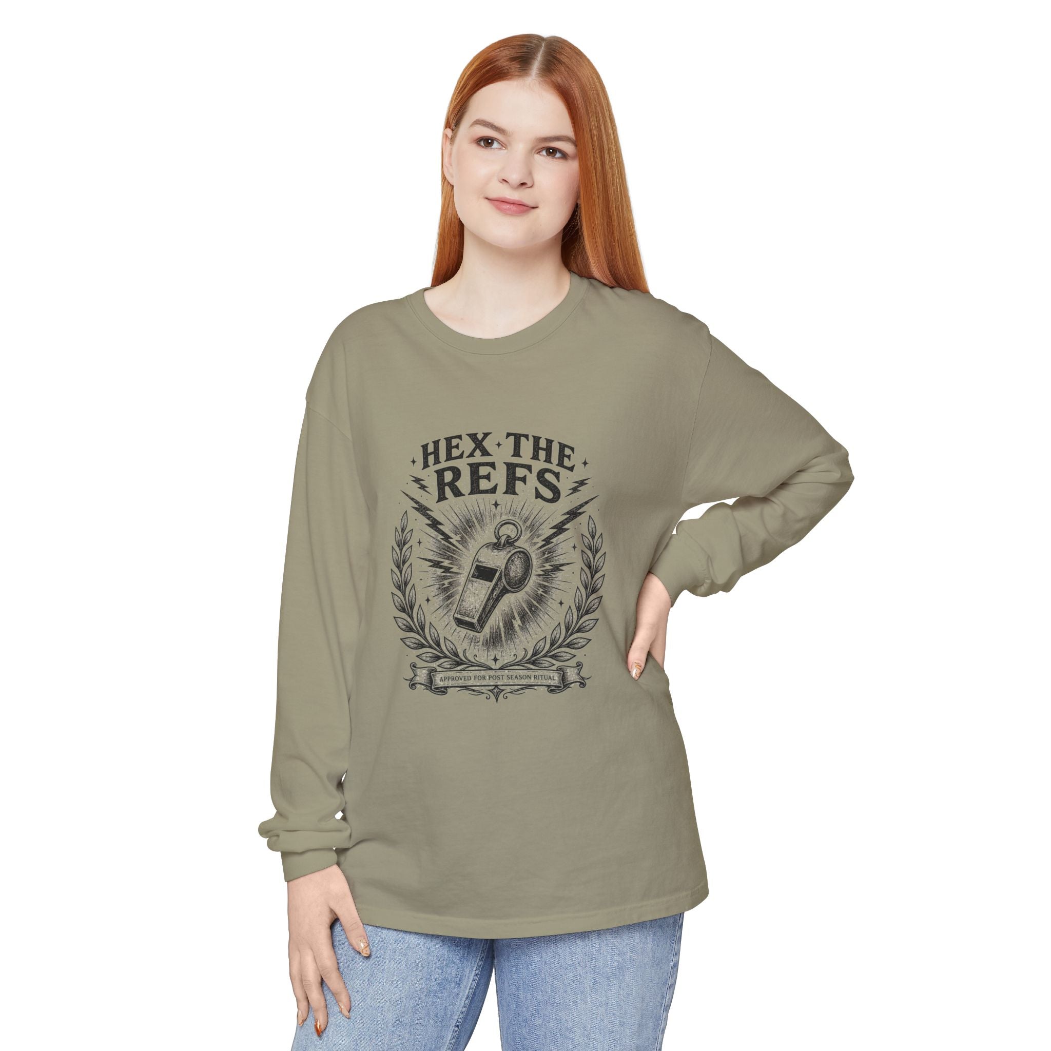 Funny 'Hex the Refs' Long Sleeve T-Shirt — Sports Superstition Shirt for Fans